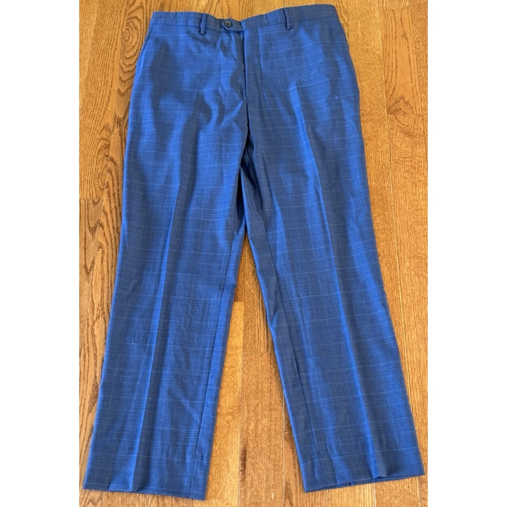 Jos A Bank Reserve Dress Pants Marzotto Super 110s Wool 36x30.5 Light Blue Plaid
